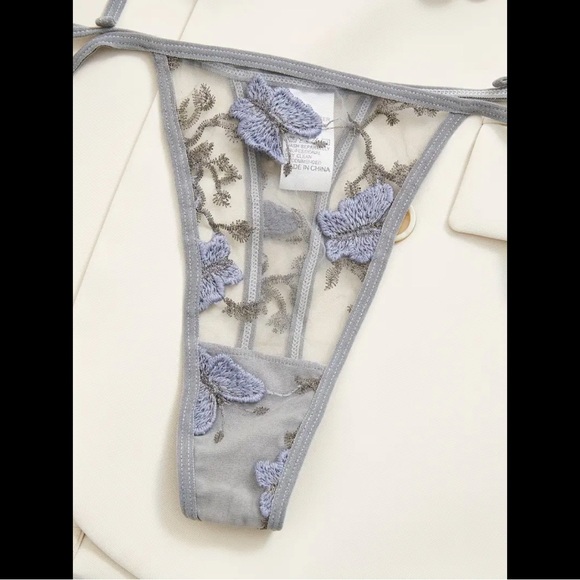 Gray Periwinkle, Embroidered Butterfly, Lingerie Set - Picture 6 of 8